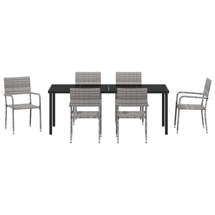 Trädgårdsmöbelset med kudde 7 pcs Grå konstrotting