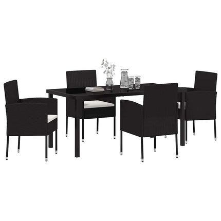 Trädgårdsmöbelset med kudde 5 pcs Svart konstrotting