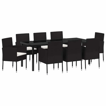 Trädgårdsmöbelset med kudde 9 pcs Svart konstrotting