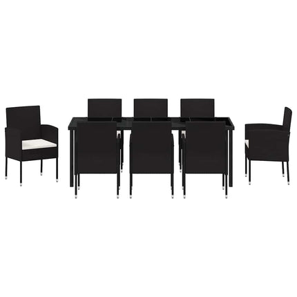 Trädgårdsmöbelset med kudde 9 pcs Svart konstrotting
