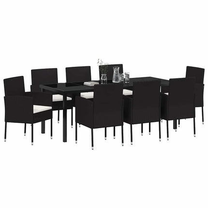 Trädgårdsmöbelset med kudde 9 pcs Svart konstrotting