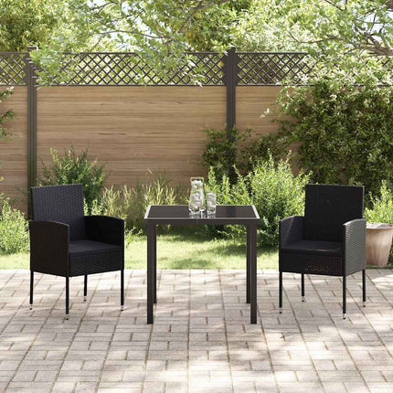 Trädgårdsmöbelset med kudde 3 pcs Svart konstrotting