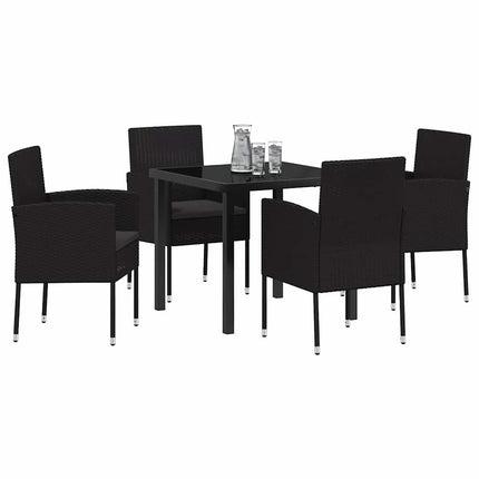 Trädgårdsmöbelset med kudde 5 pcs Svart konstrotting