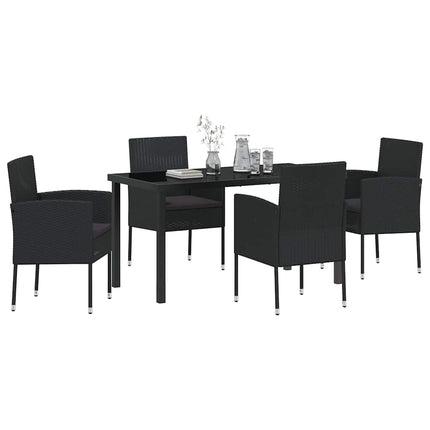 Trädgårdsmöbelset med kudde 5 pcs Svart konstrotting
