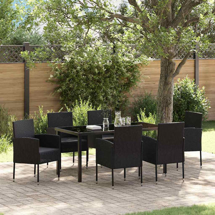 Trädgårdsmöbelset med kudde 7 pcs Svart konstrotting