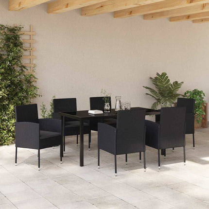 Trädgårdsmöbelset med kudde 7 pcs Svart konstrotting