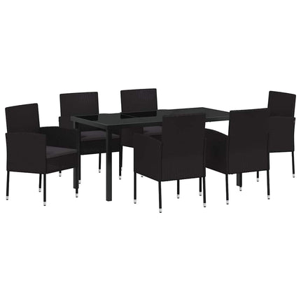Trädgårdsmöbelset med kudde 7 pcs Svart konstrotting