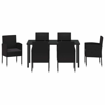 Trädgårdsmöbelset med kudde 7 pcs Svart konstrotting
