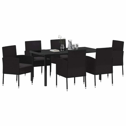 Trädgårdsmöbelset med kudde 7 pcs Svart konstrotting