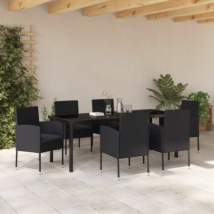 Trädgårdsmöbelset med kudde 7 pcs Svart konstrotting