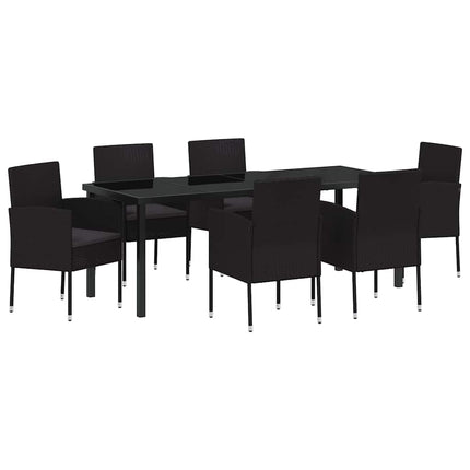 Trädgårdsmöbelset med kudde 7 pcs Svart konstrotting