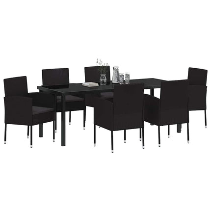 Trädgårdsmöbelset med kudde 7 pcs Svart konstrotting