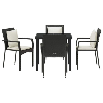 Trädgårdsmöbelset med kudde 5 pcs Svart konstrotting
