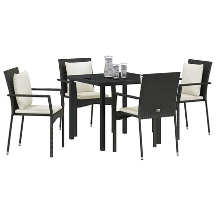 Trädgårdsmöbelset med kudde 5 pcs Svart konstrotting