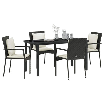 Trädgårdsmöbelset med kudde 5 pcs Svart konstrotting