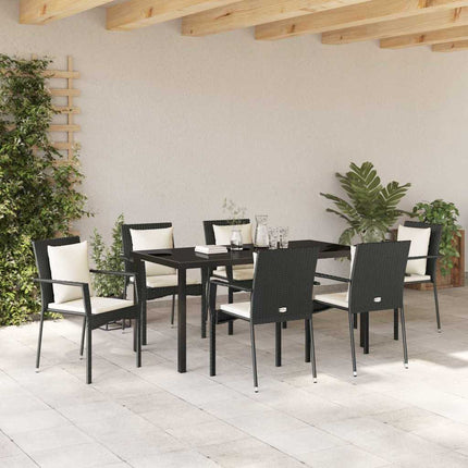 Trädgårdsmöbelset med kudde 7 pcs Svart konstrotting