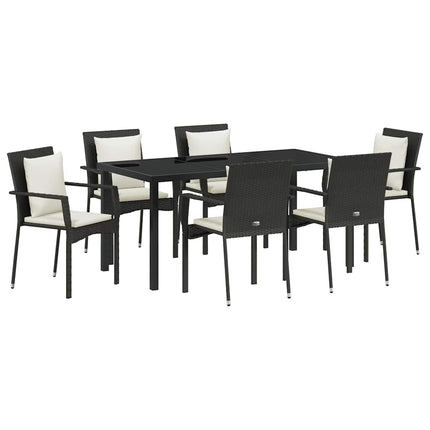 Trädgårdsmöbelset med kudde 7 pcs Svart konstrotting