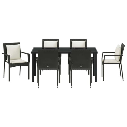 Trädgårdsmöbelset med kudde 7 pcs Svart konstrotting