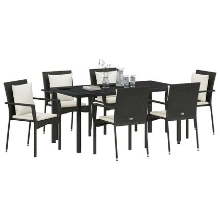 Trädgårdsmöbelset med kudde 7 pcs Svart konstrotting