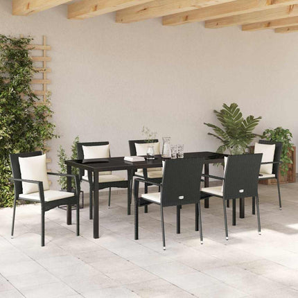 Trädgårdsmöbelset med kudde 7 pcs Svart konstrotting