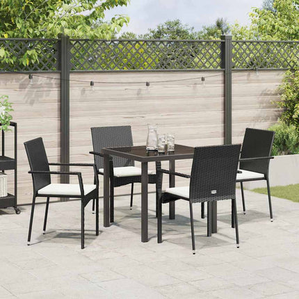 Trädgårdsmöbelset med kudde 5 pcs Svart konstrotting