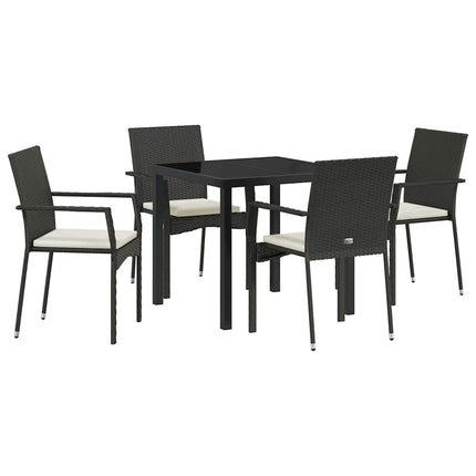 Trädgårdsmöbelset med kudde 5 pcs Svart konstrotting