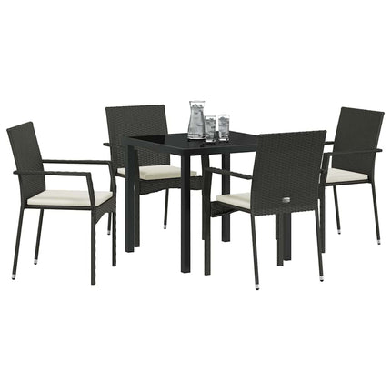 Trädgårdsmöbelset med kudde 5 pcs Svart konstrotting