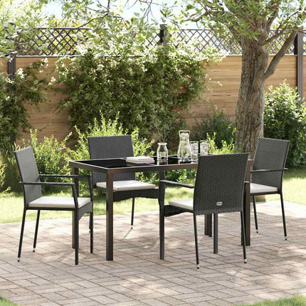 Trädgårdsmöbelset med kudde 5 pcs Svart konstrotting