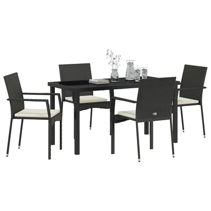 Trädgårdsmöbelset med kudde 5 pcs Svart konstrotting