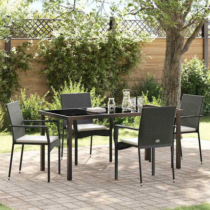 Trädgårdsmöbelset med kudde 5 pcs Svart konstrotting