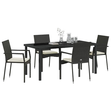 Trädgårdsmöbelset med kudde 5 pcs Svart konstrotting