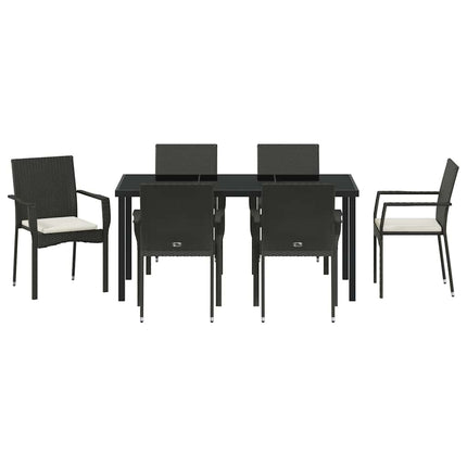 Trädgårdsmöbelset med kudde 7 pcs Svart konstrotting