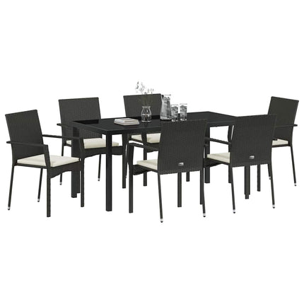Trädgårdsmöbelset med kudde 7 pcs Svart konstrotting