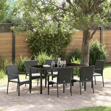 Trädgårdsmöbelset med kudde 7 pcs Svart konstrotting