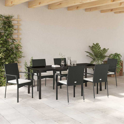 Trädgårdsmöbelset med kudde 7 pcs Svart konstrotting