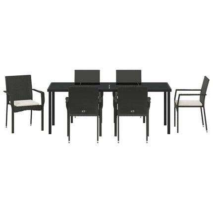 Trädgårdsmöbelset med kudde 7 pcs Svart konstrotting