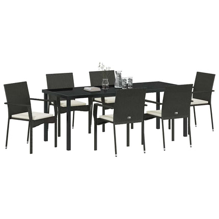 Trädgårdsmöbelset med kudde 7 pcs Svart konstrotting