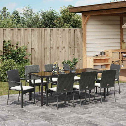 Trädgårdsmöbelset med kudde 9 pcs Svart konstrotting