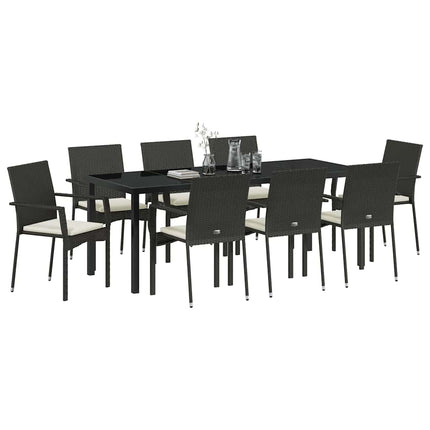 Trädgårdsmöbelset med kudde 9 pcs Svart konstrotting