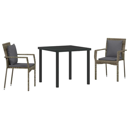 Trädgårdsmöbelset med kudde 3 pcs Grå konstrotting
