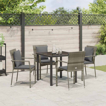 Trädgårdsmöbelset med kudde 5 pcs Grå konstrotting