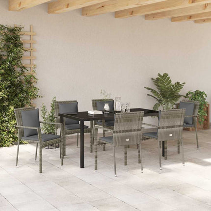 Trädgårdsmöbelset med kudde 7 pcs Grå konstrotting