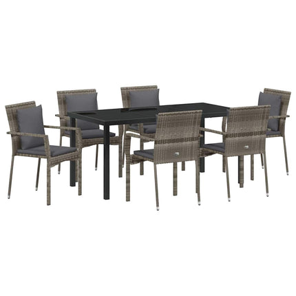 Trädgårdsmöbelset med kudde 7 pcs Grå konstrotting