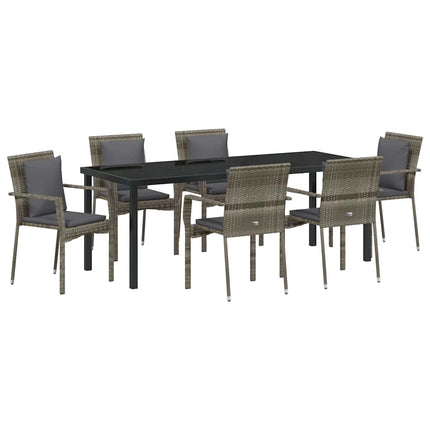 Trädgårdsmöbelset med kudde 7 pcs Grå konstrotting