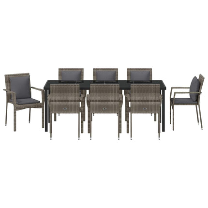 Trädgårdsmöbelset med kudde 9 pcs Grå konstrotting