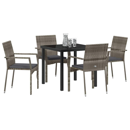 Trädgårdsmöbelset med kudde 5 pcs Grå konstrotting