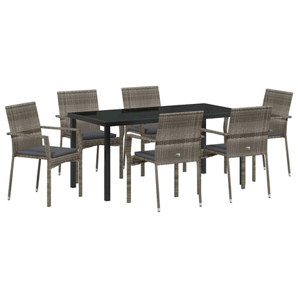 Trädgårdsmöbelset med kudde 7 pcs Grå konstrotting