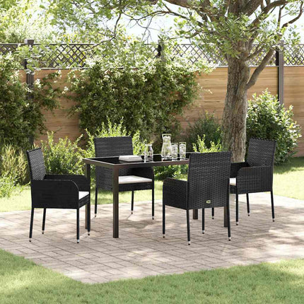 Trädgårdsmöbelset med kudde 5 pcs Svart konstrotting