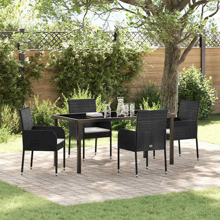 Trädgårdsmöbelset med kudde 5 pcs Svart konstrotting