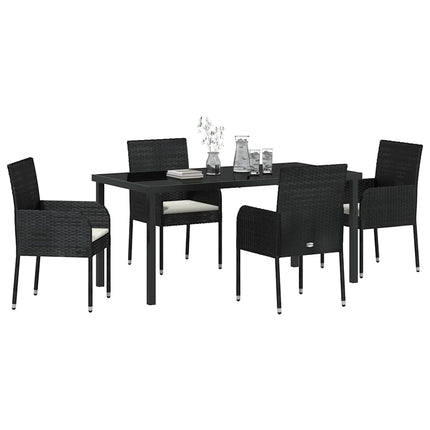 Trädgårdsmöbelset med kudde 5 pcs Svart konstrotting